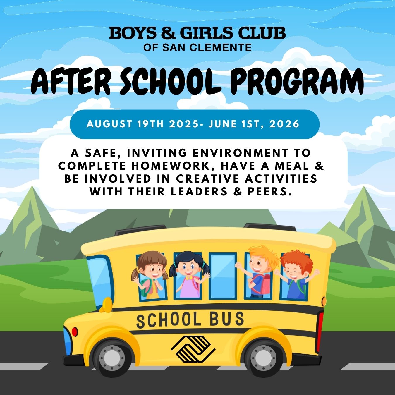 After School Program After School Program graphic with illustrative kids riding a bus